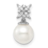 14k White Gold 7-8mm Round White Freshwater Cultured Pearl and Diamond Chain Slide