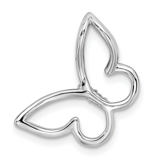 10k White Gold Polished Butterfly Diamond Chain Slide