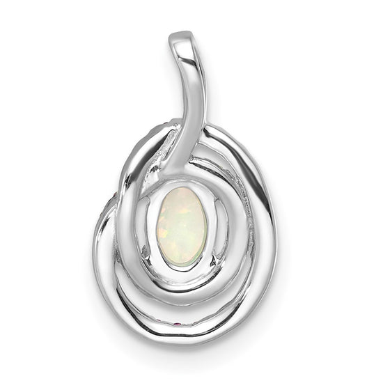 14k White Gold Pink Tourmaline/Opal/Diamond Chain Slide