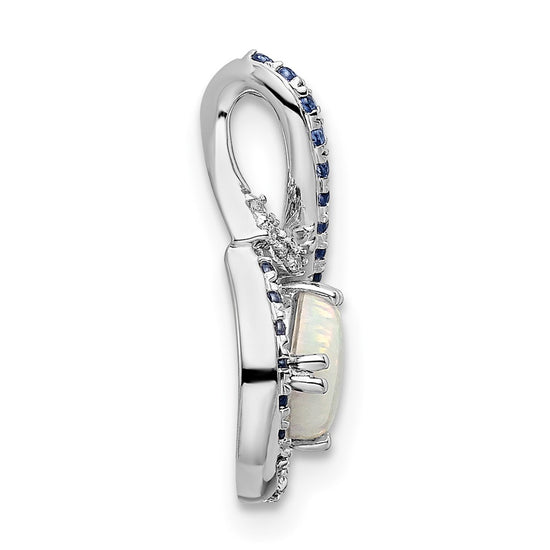 14k White Gold Blue Topaz/Opal/Diamond Chain Slide