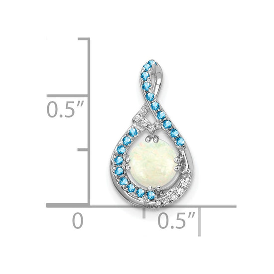14k White Gold Blue Topaz/Opal/Diamond Chain Slide
