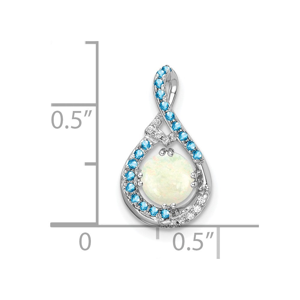 14k White Gold Blue Topaz/Opal/Diamond Chain Slide