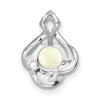 14k White Gold Polished Oval Opal and Diamond Vintage Chain Slide