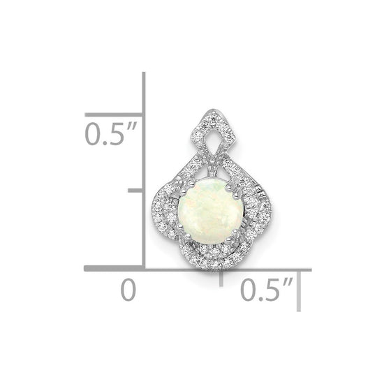 14k White Gold Polished Oval Opal and Diamond Vintage Chain Slide
