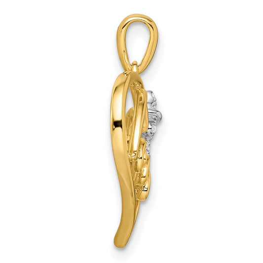 14k Two-tone LOVE Script Heart with Diamond Bow Pendant