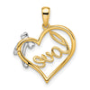14k Two-tone LOVE Script Heart with Diamond Bow Pendant