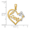 14k Two-tone LOVE Script Heart with Diamond Bow Pendant