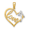 14k Two-tone LOVE Script Heart with Diamond Bow Pendant
