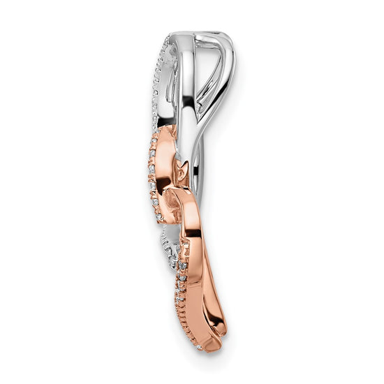 14k Two-tone White and Rose Entwined Double Heart Diamond Chain Slide