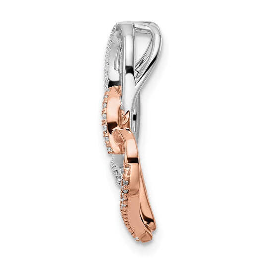 14k Two-tone White and Rose Entwined Double Heart Diamond Chain Slide