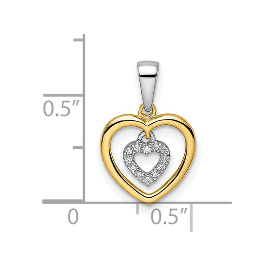 14k Two-tone Heart Dangle Diamond Pendant