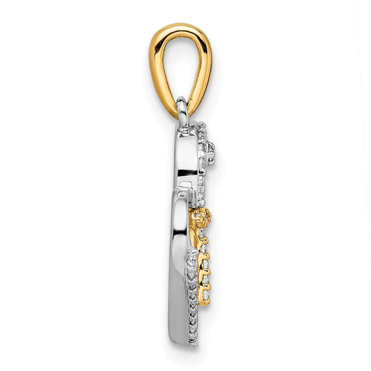 14k Two-tone Heart with Cross 1/8 carat Diamond Pendant
