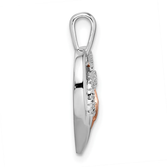 14k Two-tone White and Rose Heartbeat Diamond Heart Pendant