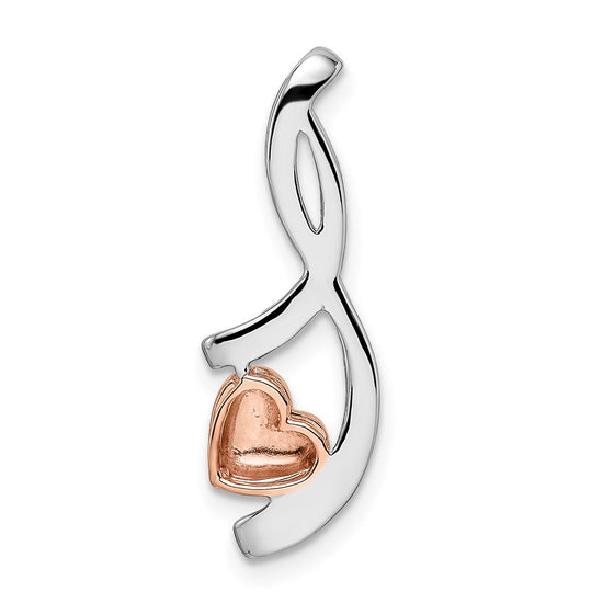 14k Two-tone White and Rose Heart 1/6 carat Diamond Chain Slide