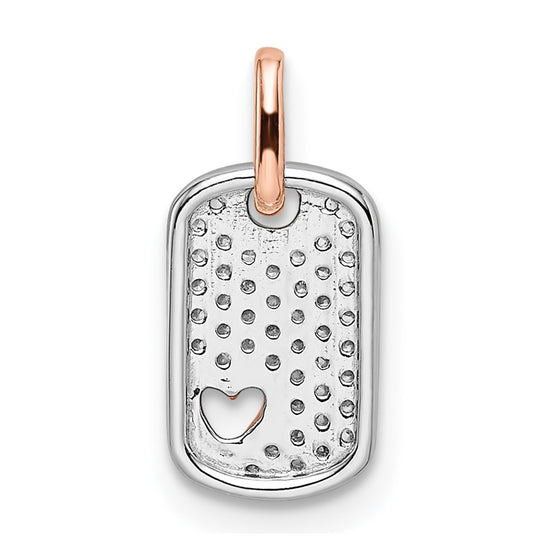 14k Two-tone White and Rose Small Dog Tag with Heart Diamond Pendant
