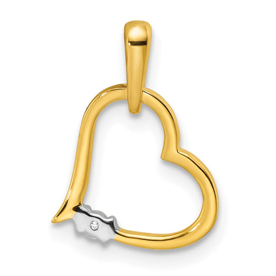 14k Two-tone Polished Diamond Heart Pendant
