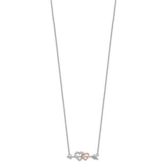 14k Two-tone 1/20 carat Diamond Hearts on Arrow 18 inch Necklace