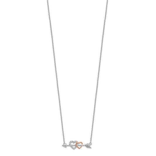 14k Two-tone 1/20 carat Diamond Hearts on Arrow 18 inch Necklace