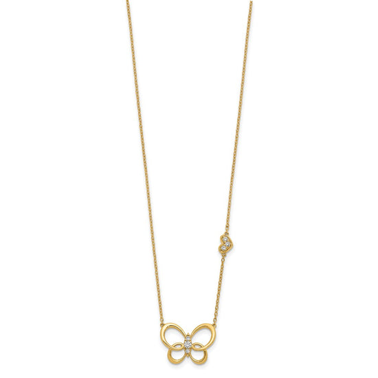 14k Polished 1/6 carat Diamond Butterfly 18 inch Necklace