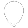 14k White Gold 1/5 carat Pave Diamond Double Strand Heart 18 inch Necklace