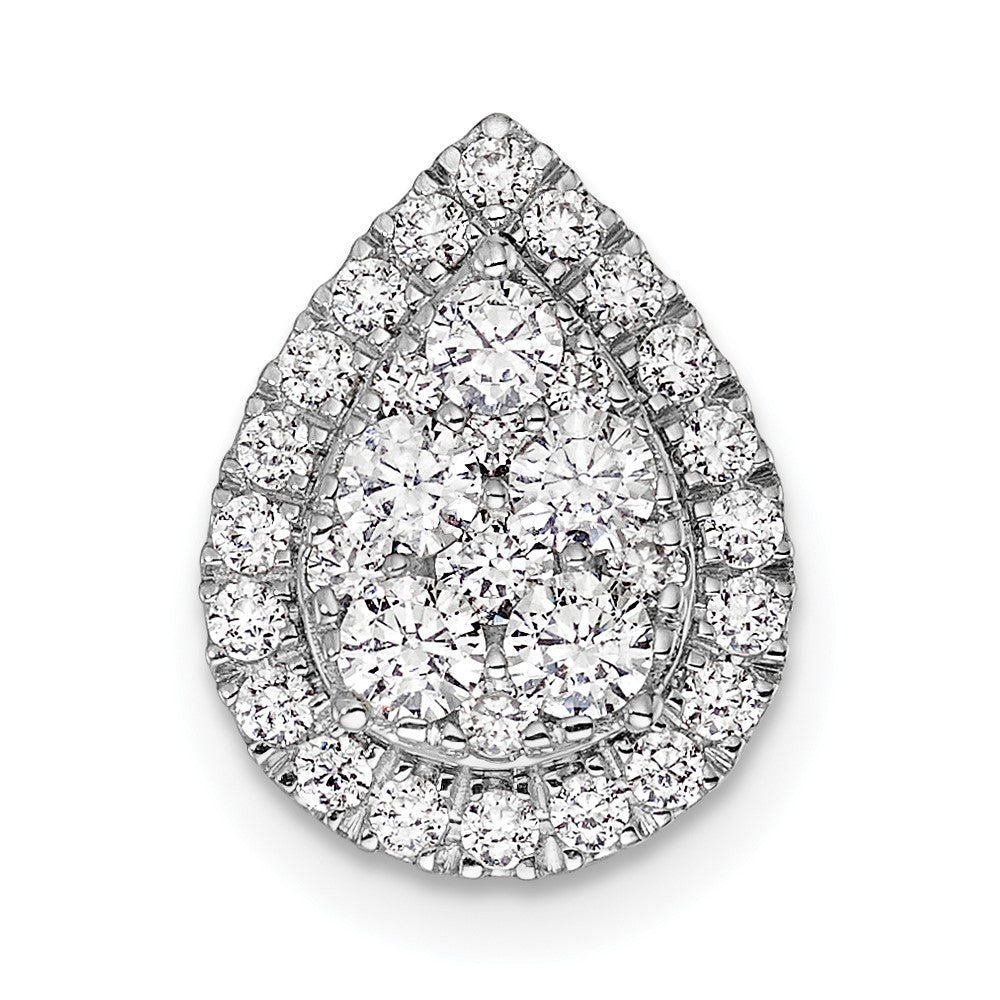 14k White Gold 5/8 carat Lab Grown Diamond VS/SI+ G+ Complete Teardrop Halo Chain Slide Pendant