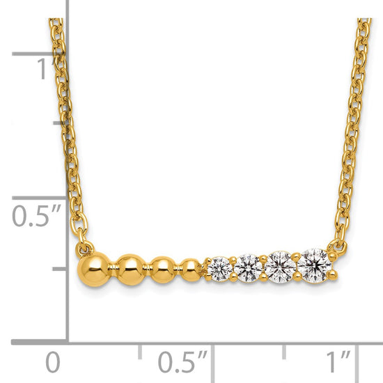 14k 1/4 carat Lab Grown Diamond VS/SI+ G+ Beaded Bar 18 inch Necklace