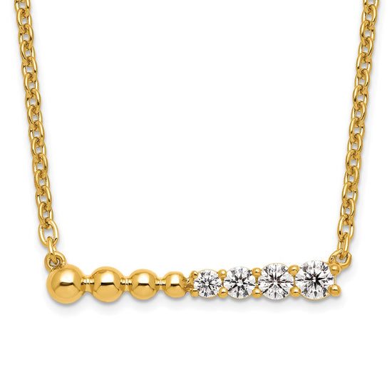 14k 1/4 carat Lab Grown Diamond VS/SI+ G+ Beaded Bar 18 inch Necklace