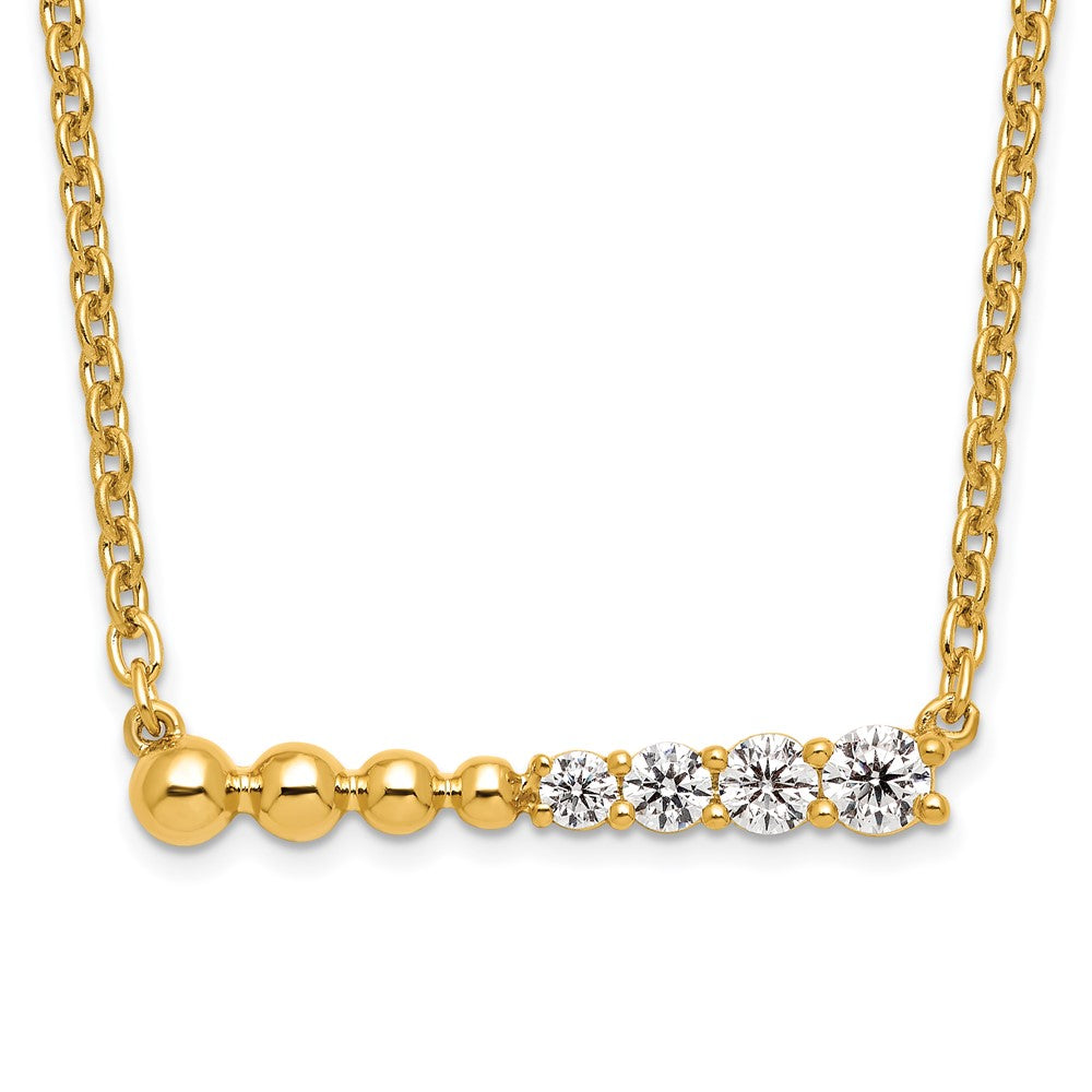 14k 1/4 carat Lab Grown Diamond VS/SI+ G+ Beaded Bar 18 inch Necklace