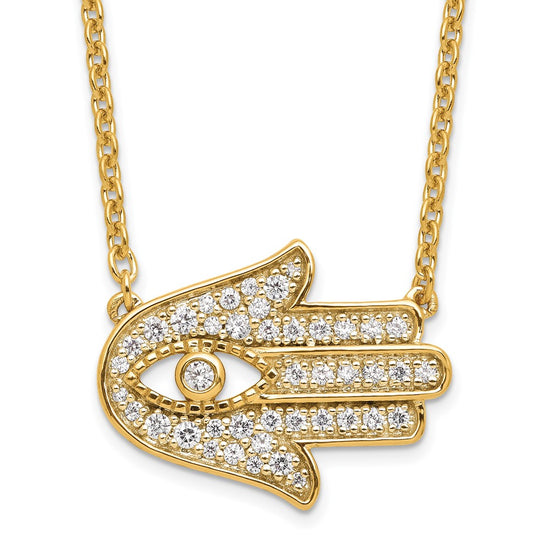 14k 1/4 carat Lab Grown Diamond VS/SI+ G+ Complete Hamsa 18 inch Necklace
