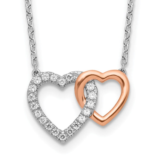 14k Two-Tone Rose and White Gold 1/5 carat Lab Grown Diamond VS/SI+ G+ Complete 18 inch Interlocking Heart Necklace