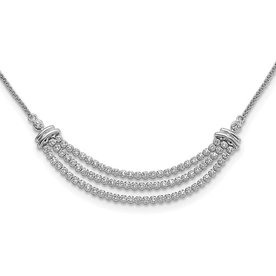 14k White Gold 2 1/6 carat Lab Grown Diamond VS/SI+ G+ Adjustable up to 24 inch Triple Row Tennis Style Bolo Necklace