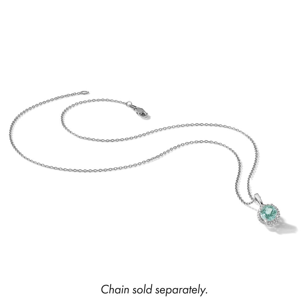 Pure Serenity 14k White Gold 1/10 carat Lab Grown Diamond VS/SI+ G+ and Lab Created Paraiba Halo Pendant