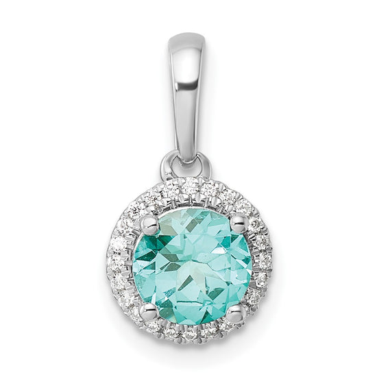 Pure Serenity 14k White Gold 1/10 carat Lab Grown Diamond VS/SI+ G+ and Lab Created Paraiba Halo Pendant