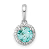 Pure Serenity 14k White Gold 1/10 carat Lab Grown Diamond VS/SI+ G+ and Lab Created Paraiba Halo Pendant