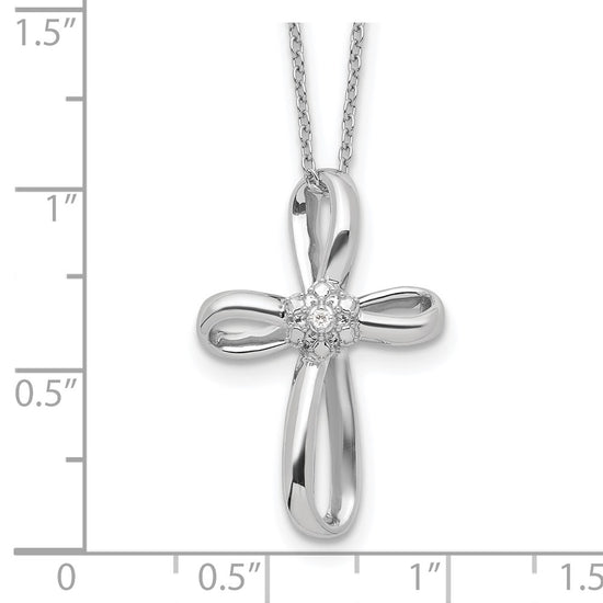 14k White Gold .01 carat Lab Grown Diamond VS/SI+ G+ Complete 18 inch Cross Pendant Necklace