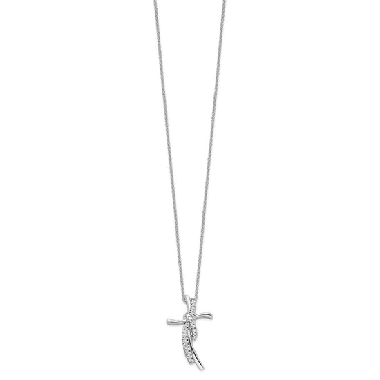14k White Gold 1/8 carat Lab Grown Diamond VS/SI+ G+ Complete 18 inch Cross Pendant Necklace