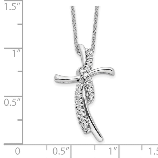 14k White Gold 1/8 carat Lab Grown Diamond VS/SI+ G+ Complete 18 inch Cross Pendant Necklace