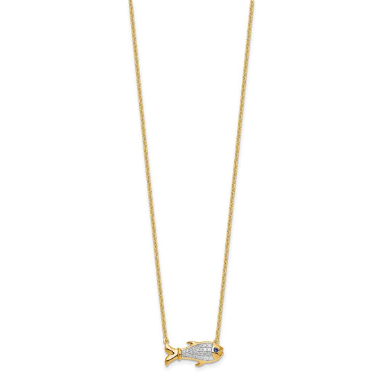 14k 1/6 carat Lab Grown Diamond VS/SI+ G+ Complete and Created Sapphire Fish 18 inch Necklace