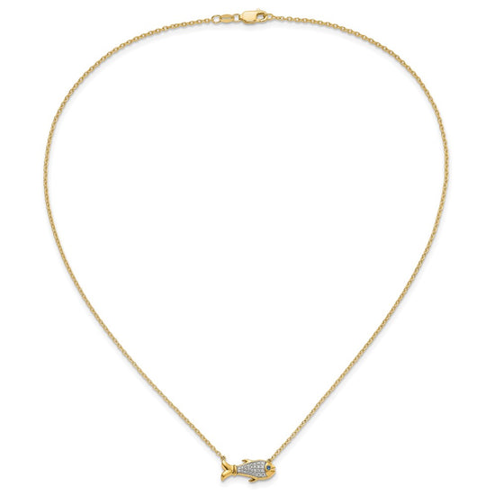 14k 1/6 carat Lab Grown Diamond VS/SI+ G+ Complete and Created Sapphire Fish 18 inch Necklace