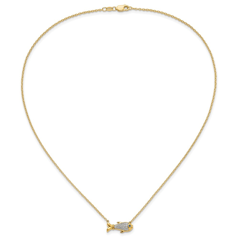 14k 1/6 carat Lab Grown Diamond VS/SI+ G+ Complete and Created Sapphire Fish 18 inch Necklace