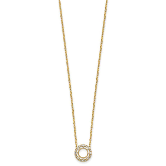 14k Polished 1/4 carat Diamond Fancy Floral Circle 18 inch Necklace