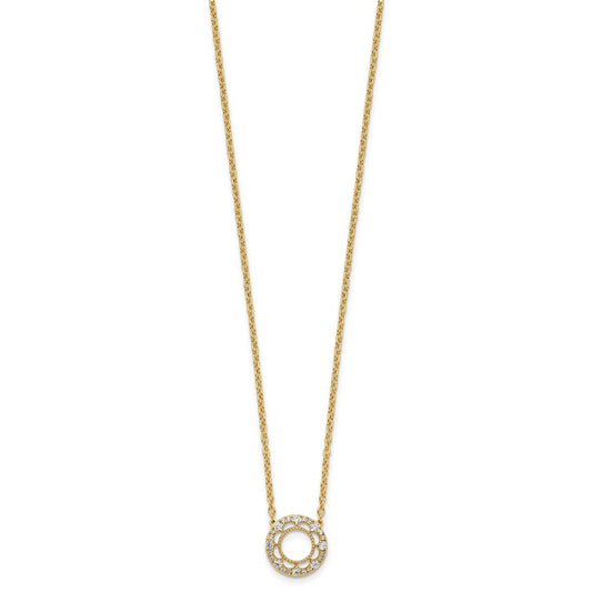 14k Polished 1/4 carat Diamond Fancy Floral Circle 18 inch Necklace