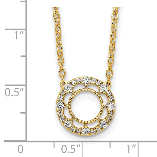 14k Polished 1/4 carat Diamond Fancy Floral Circle 18 inch Necklace