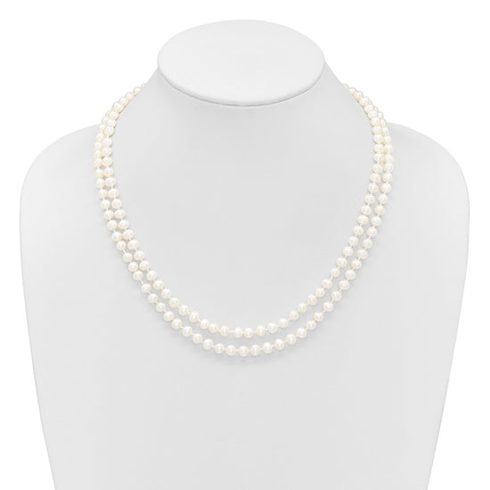 14k 5-6mm White Near Round Freshwater Cultured Pearl Double Strand 18 inch Necklace