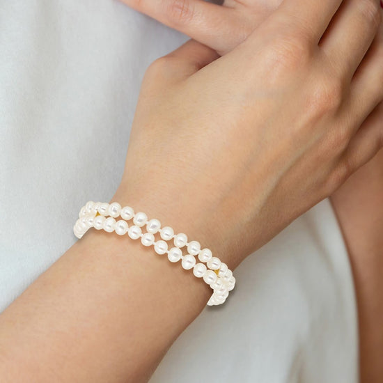 14k 5-6mm White Near-Round Freshwater Cultured Pearl 2-Strand 7.5 inch Bracelet