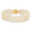 14k 5-6mm White Near-Round Freshwater Cultured Pearl 3-Strand 7.5 inch Bracelet