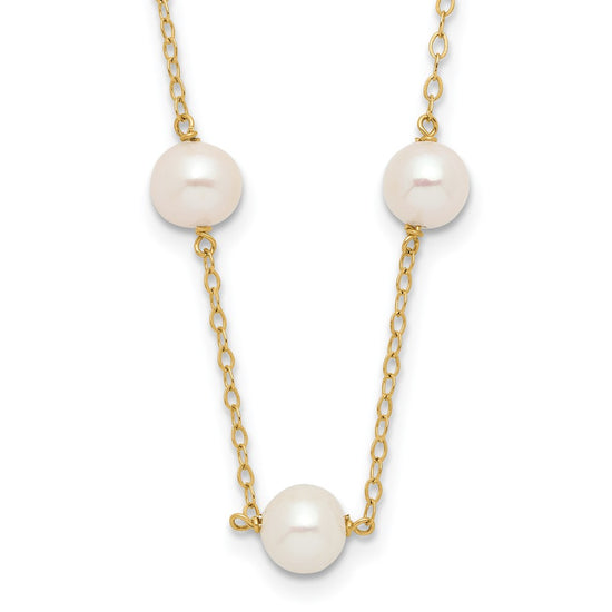 14K 5.5-6.5mm White Near Round Freshwater Cultured Pearl 12-station 18 inch Necklace