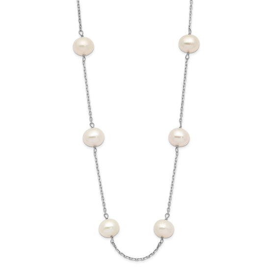 14k White Gold 6-7mm White Near-Round Freshwater Cultured Pearl 12-Station 18 inch Necklace