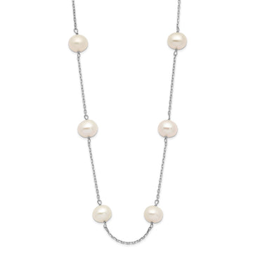 14k White Gold 6-7mm White Near-Round Freshwater Cultured Pearl 12-Station 18 inch Necklace