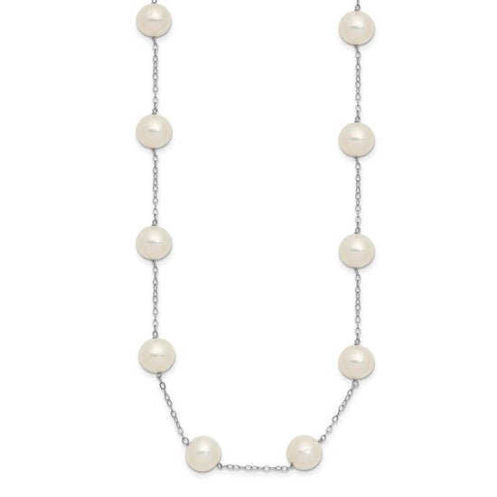 14k White Gold 8-9mm White Freshwater Cultured Pearl 14-Station 18 inch Necklace